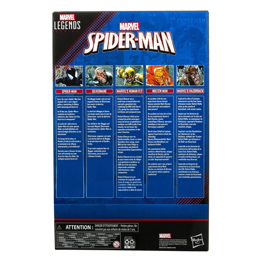 Marvel Legends Spider-Man, Silvermane, Human Fly, Molten Man, Razorback 15cm Action Figure 5-Pack