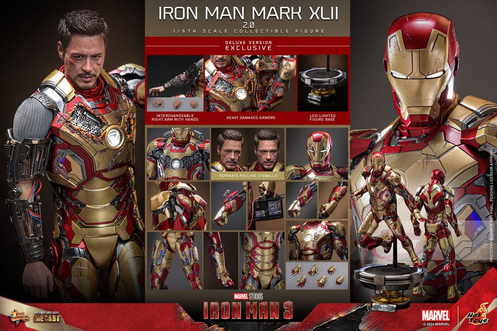 Iron Man 3 Movie Masterpiece Iron Man Mark XLII (2.0) Deluxe 32 cm 1/6 Diecast Action Figure