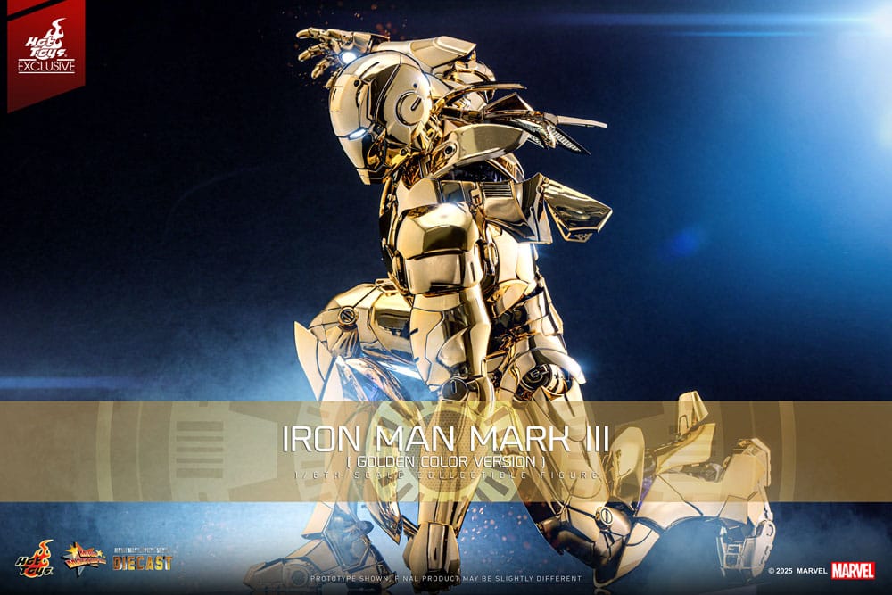 Iron Man Movie Masterpiece Diecast Action Figure 1/6 Iron Man Mark III (Gold Color Version) Hot Toys Exclusive 33 cm