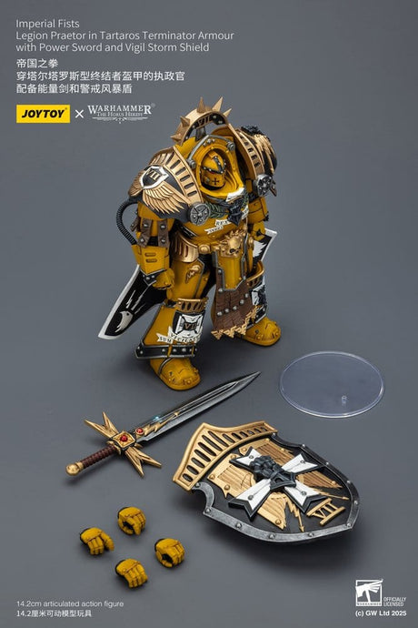 Warhammer Imperial Fists Action Figure Legion Praetor in Tartaros Terminator Armourwith Power Sword and Vigil Storm Shield 14 cm