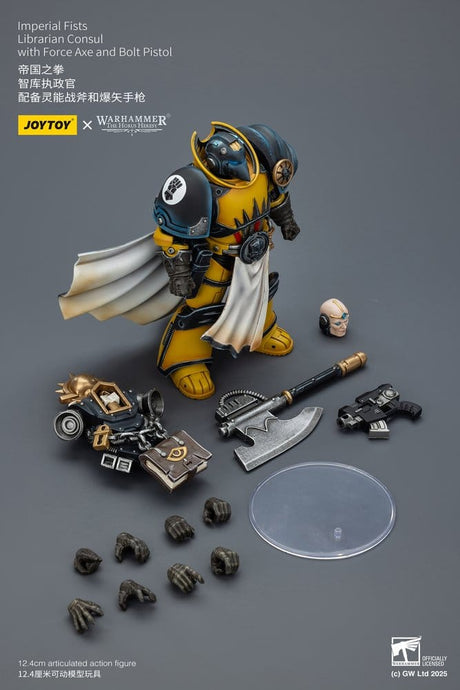 Warhammer Imperial Fists Action Figure Librarian Consulwith Force Axe and Bolt Pistol 12 cm