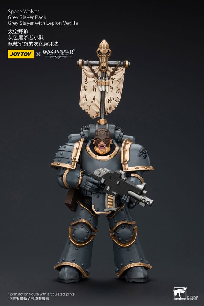 Warhammer The Horus Heresy Space Wolves Grey Slayer Pack Grey Slayer With Legion Vexilla 12 cm 1/18 Action Figure