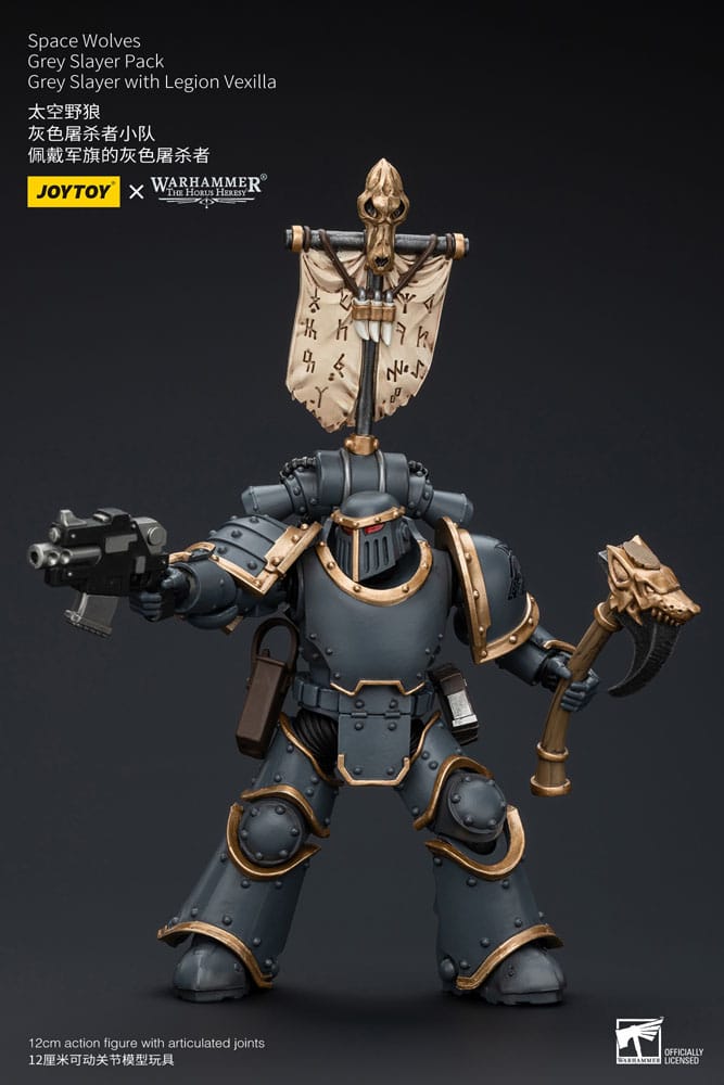 Warhammer The Horus Heresy Space Wolves Grey Slayer Pack Grey Slayer With Legion Vexilla 12 cm 1/18 Action Figure