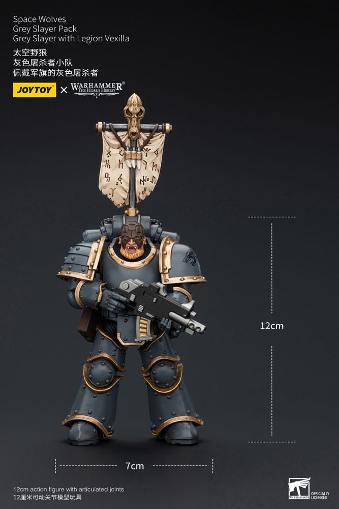 Warhammer The Horus Heresy Space Wolves Grey Slayer Pack Grey Slayer With Legion Vexilla 12 cm 1/18 Action Figure