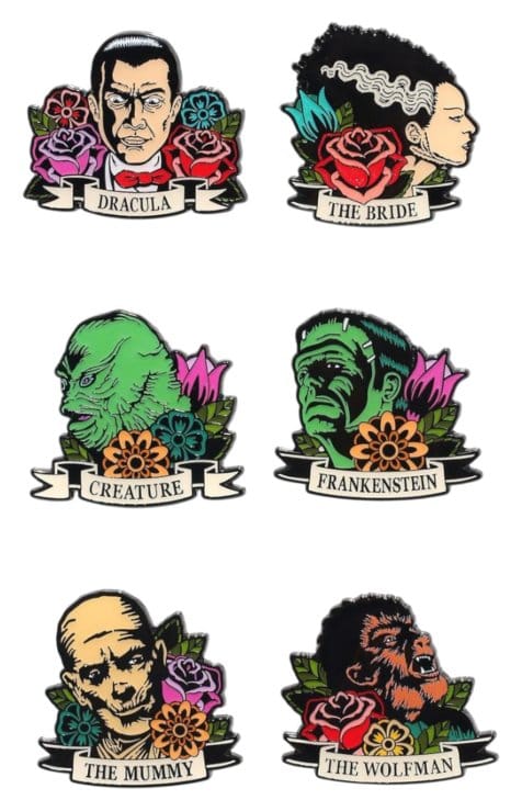 Universal Monsters Enamel Pins Floral Tattoo Mystery Blind Display (12)