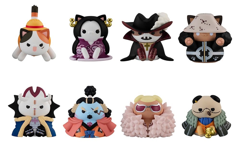 One Piece Mega Cat Project Nyan Piece Nyan! Luffy & the Seven Warlords of the Sea Mini Figures 3 cm Blind Box Display (8) (Repeat)
