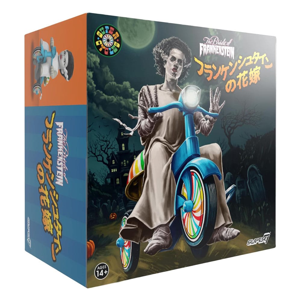 Universal Monsters Super Cycles Bride of Frankenstein (White with Blue Trike) 13 cm Action Figure
