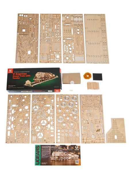 Ugears 3D Wooden Puzzle V-Express Steam Train with Tender